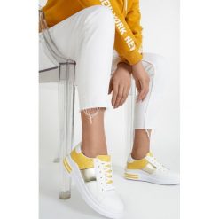 Biało-Żółte Sneakersy Shanon. Białe sneakersy damskie Renee, z jeansu. Za 89,99 zł.