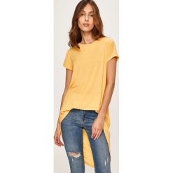 Answear - T-shirt. Żółte bluzki damskie ANSWEAR, s, bez wzorów, z elastanu, z okrągłym kołnierzem. Za 49,90 zł.