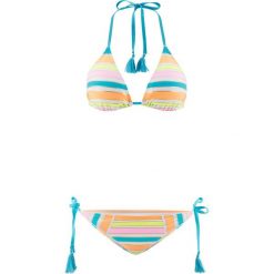 Bikini z trójkątnymi miseczkami (2 części) bonprix jasnoróżowo-turkusowo-żółto-pomarańczowo-złoty. Białe stroje kąpielowe damskie bonprix, w paski. Za 49,99 zł.