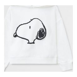Mango Kids - Bluza dziecięca Snoopy 110-164 cm. Białe bluzy dziewczęce Mango Kids, z nadrukiem, z bawełny, bez rękawów, z kapturem. Za 79,90 zł.