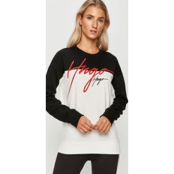 Hugo - Bluza. Białe bluzy damskie HUGO, s, z aplikacjami, z elastanu, z długim rękawem, długie, bez kaptura. Za 429,90 zł.