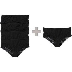 Figi panty z koronką 4 + 1 (5 par) bonprix czarny. Czarne majtki damskie bonprix, w koronkowe wzory. Za 49,95 zł.