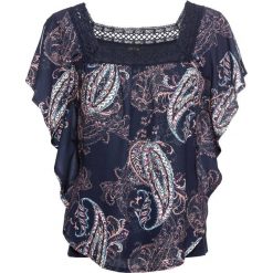 Tunika shirtowa z szyfonem z nadrukiem bonprix ciemnoniebieski "paisley". Niebieskie tuniki damskie bonprix, z nadrukiem, z szyfonu, bez kołnierzyka, bez rękawów. Za 79,99 zł.