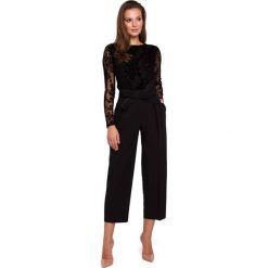 Czarne Szerokie Spodnie 3/4 z Kokardą w Pasie. Czarne spodnie męskie MAKEOVER, s, bez wzorów, z elastanu. Za 192,91 zł.