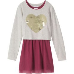 Bluza "boxy" z dwustronnymi cekinami+ sukienka z tiulową wstawką (2 części) bonprix naturalny melanż -czerwony rododendron. Białe bluzy dziewczęce bonprix, bez wzorów, z tiulu, eleganckie, z krótkim rękawem, krótkie, bez kaptura. Za 44,99 zł.
