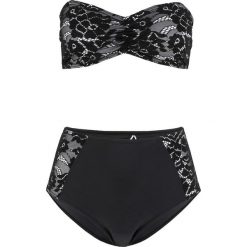 Bikini bandeau (2 części) bonprix czarno-biały. Czarne stroje kąpielowe damskie bonprix, z haftami. Za 109,99 zł.