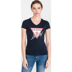 Guess Icon Koszulka Niebieski. Niebieskie koszulki damskie Guess, m, z nadrukiem, z elastanu, bez kołnierzyka. Za 176,95 zł.