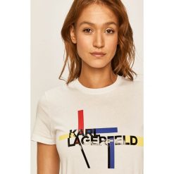 Karl Lagerfeld - T-shirt. Białe bluzki damskie KARL LAGERFELD, s, z nadrukiem, z bawełny, z okrągłym kołnierzem. Za 419,90 zł.