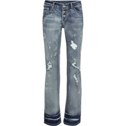 Dżinsy dzwony bonprix niebieski "stone". Niebieskie jeansy damskie bonprix, z jeansu. Za 149,99 zł.