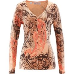 Sweter rozpinany bonprix brzoskwiniowo-brązowy. Brązowe swetry rozpinane damskie marki bonprix. Za 37,99 zł.