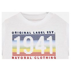 Mayoral - T-shirt dziecięcy 68-98 cm. Białe t-shirty chłopięce Mayoral, z nadrukiem, z bawełny, bez rękawów. W wyprzedaży za 27,90 zł.
