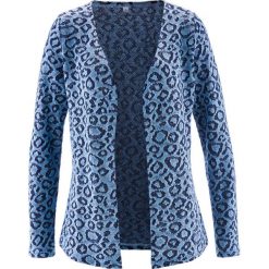 Sweter bez zapięcia bonprix indygo-jasnoniebieski. Niebieskie swetry damskie bonprix, bez wzorów, z żakardem, bez rękawów, bez kaptura. Za 44,99 zł.