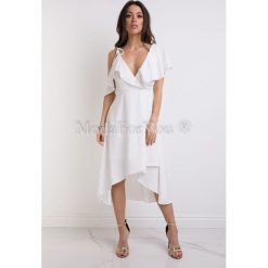Sukienka Samba White. Białe sukienki damskie Modaforyou, na imprezę, s, bez wzorów, eleganckie, bez kołnierzyka, bez rękawów. Za 149,00 zł.