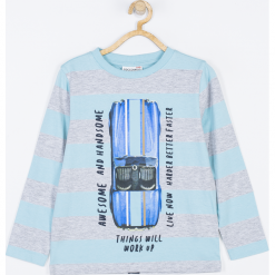 Koszulka. Szare t-shirty chłopięce AWESOME, w paski, z elastanu, z długim rękawem. Za 35,90 zł.