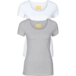 T-shirty damskie z okrągłym dekoltem (2 szt.) bonprix biały + jasnoszary melanż. Szare t-shirty damskie bonprix, bez wzorów, z okrągłym kołnierzem. Za 55,98 zł.