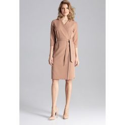 Sukienka kopertowa midi do pracy brąz - xl. Sukienki damskie e-margeritka.pl, xl, bez wzorów, z poliesteru, eleganckie, z długim rękawem, długie, bez kaptura. Za 169,99 zł.