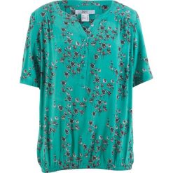 Tunika, krótki rękaw bonprix zielony oceaniczny w kwiaty. Zielone tuniki damskie marki bonprix, w kwiaty, bez kołnierzyka, z krótkim rękawem. Za 69,99 zł.