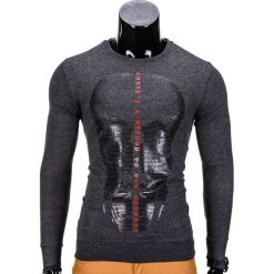 BLUZA MĘSKA BEZ KAPTURA Z NADRUKIEM B674 - GRAFITOWA. Szare bluzy męskie marki Ombre Clothing, s, z nadrukiem, z bawełny, bez kaptura. Za 34,99 zł.
