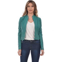 Skórzana kurtka w kolorze zielonym. Zielone kurtki damskie Kurtki skórzane, l, z aplikacjami, klasyczne. W wyprzedaży za 529,95 zł.