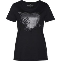 T-shirt z brokatowym nadrukiem bonprix czarno-srebrny. Czarne t-shirty damskie bonprix, z nadrukiem. Za 34,99 zł.