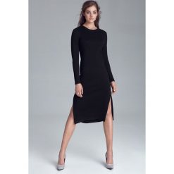 Czarna sukienka dzianinowa z rozcięciami. Czarne sukienki damskie NIFE, do pracy, xl, bez wzorów, z poliesteru, biznesowe, bez kołnierzyka, bez rękawów. Za 219,00 zł.