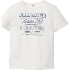 T-shirt bonprix biel wełny z nadrukiem. Białe t-shirty męskie bonprix, xxl, z nadrukiem, z wełny, z okrągłym kołnierzem. Za 24,99 zł.