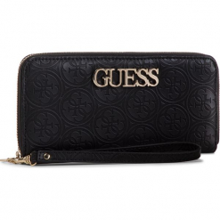 Duży Portfel Damski GUESS - SWSH66 91460 BLA. Czarne portfele damskie Guess, z aplikacjami, ze skóry ekologicznej. Za 279,00 zł.