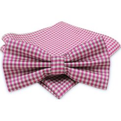 Różowa Mucha w Drobną Kratkę - ALTIES - z Taką Samą Poszetką, Męska MUALTStania0316. Różowe muszki męskie Alties, na imprezę, w paski, eleganckie. W wyprzedaży za 29,00 zł.