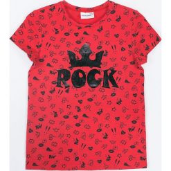 Coccodrillo - T-shirt dziecięcy 128-158 cm. Czerwone bluzki dziewczęce COCCODRILLO, z nadrukiem, z lyocellu, z okrągłym kołnierzem, z krótkim rękawem, krótkie, bez kaptura. Za 39,90 zł.