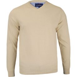 Beżowy Sweter Męski w Serek - 100% BAWEŁNA - Adriano Guinari SWADGSS17WHITESWAN. Brązowe swetry męskie Adriano Guinari, m, bez wzorów, z bawełny, klasyczne, z dekoltem w serek, bez kaptura. Za 99,00 zł.