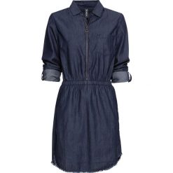 Sukienka dżinsowa z zamkiem bonprix ciemny denim. Niebieskie sukienki damskie bonprix, bez wzorów, z denimu, bez kołnierzyka, bez rękawów. Za 129,99 zł.