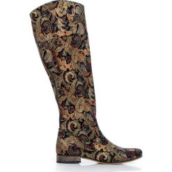 Kolorowe kozaki bez zamka - skóra naturalna - model 125 - kolor złota mozaika. Żółte kozaki damskie Zapato, na lato, z jeansu, eleganckie, na wysokim obcasie, na płaskiej podeszwie, na zamek. Za 499,00 zł.