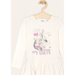 Blukids - Longsleeve dziecięcy 98-134 cm. Białe bluzki dziewczęce Blukids, z nadrukiem, z elastanu, z okrągłym kołnierzem, z długim rękawem, długie, bez kaptura. Za 29,90 zł.