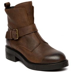 Buty zimowe męskie: Skórzane botki w kolorze brązowym