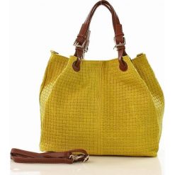 Skórzana torebka shopper MAZZINI - LINDA żółta sunflower. Żółte kuferki damskie marki MAZZINI, w paski, ze skóry, na ramię. Za 269,00 zł.