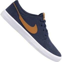 Granatowe Buty Nike Sb Solarsoft Portmore Ii M 880266-402. Niebieskie buty sportowe męskie Nike, na jesień, ze skóry, bez zapięcia. W wyprzedaży za 319,00 zł.