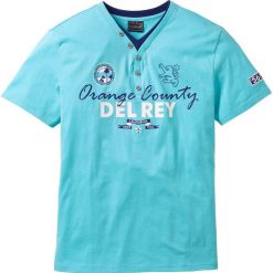 Shirt z dekoltem henley bonprix morski. Niebieskie koszulki męskie bonprix, s, z aplikacjami, bez kołnierzyka, bez rękawów. Za 44,99 zł.