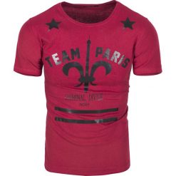 Koszulka męska t-shirt z nadrukiem czerwony Recea. Czerwone koszulki męskie Recea, s, z nadrukiem, z bawełny, bez kołnierzyka. W wyprzedaży za 9,99 zł.