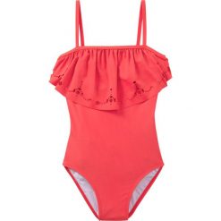 Kostium kąpielowy dziewczęcy bonprix koralowy. Różowe stroje kąpielowe dziewczęce bonprix, z aplikacjami. Za 32,99 zł.