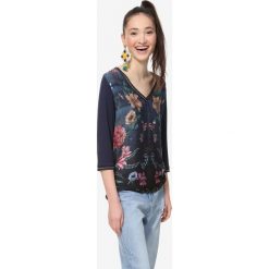 Desigual Nez Koszulka Niebieski. Niebieskie koszulki damskie Desigual, s, w kwiaty, z elastanu, bez kołnierzyka. Za 240,95 zł.