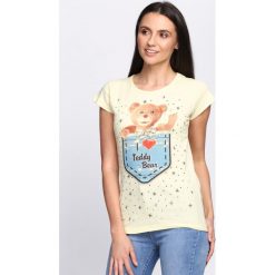 Żółty T-shirt Teddy Bear. Żółte bluzki damskie marki Born2be, m. Za 14,99 zł.