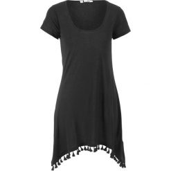 Shirt z dłuższymi bokami, z domieszką lnu, rękawy 1/2 bonprix czarny. Koszulki damskie bonprix. Za 79,99 zł.