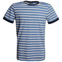 T-shirt w kolorze niebiesko-białym ze wzorem. Niebieskie t-shirty męskie Pepe Jeans, Mexx, Pierre Cardin, m, w paski, z bawełny, z okrągłym kołnierzem. W wyprzedaży za 94,95 zł.
