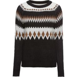 Sweter żakardowy z lureksową nitką bonprix czarno-biel wełny - złocisty. Czarne swetry klasyczne damskie bonprix, z dzianiny. Za 109,99 zł.