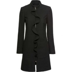 Płaszcz wełniany z falbanami bonprix czarny. Czarne płaszcze damskie bonprix, bez wzorów, z wełny, eleganckie. Za 189,99 zł.