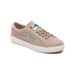 Sneakersy w kolorze beżowym. Brązowe sneakersy damskie Melissa, Pepe Jeans, z materiału. W wyprzedaży za 109,95 zł.