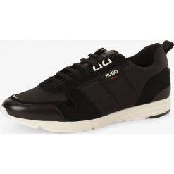 HUGO - Tenisówki męskie z dodatkiem skóry – Hybrid_Runn_nylt, czarny. Czarne trampki męskie HUGO, bez wzorów, ze skóry, sportowe, bez zapięcia. Za 549,95 zł.