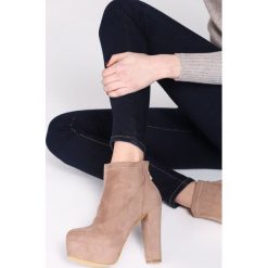 Khaki Botki Euphoria. Brązowe botki damskie Born2be, z okrągłym noskiem, na wysokim obcasie, na słupku, na zamek. Za 74,99 zł.