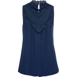 Top koronkowy bonprix ciemnoniebieski. Niebieskie topy damskie bonprix, bez wzorów, z koronki, ze stójką. Za 74,99 zł.