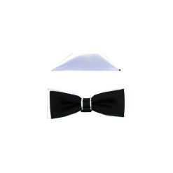 Czarno-biała mucha męska SLIM z poszetką B12. Czarne muszki męskie Modini Moda Męska, na co dzień, bez wzorów, z tkaniny, eleganckie. Za 45,00 zł.